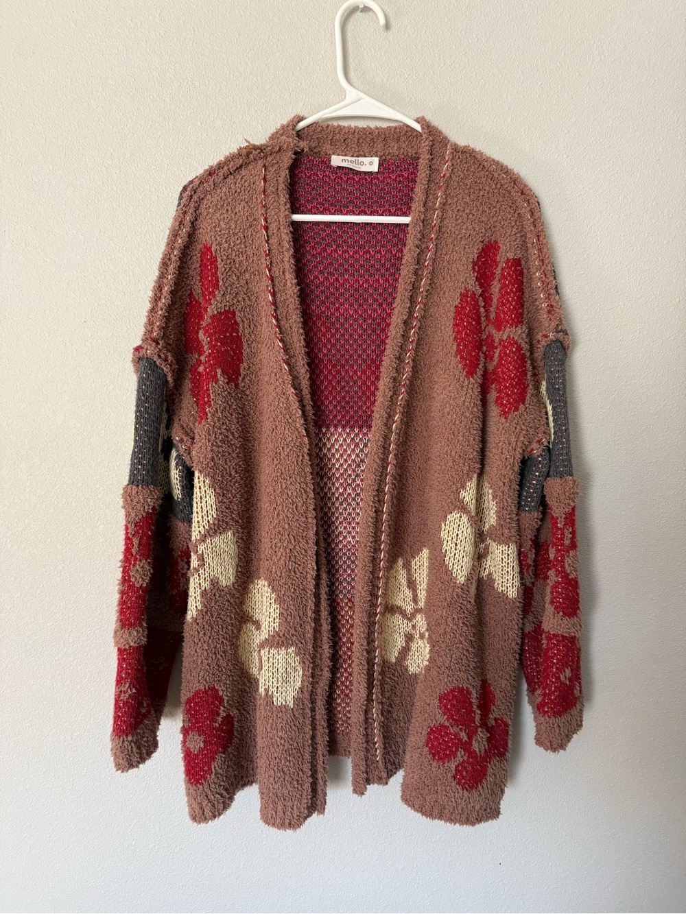 Cozy Rust Brown Bouclé Floral Open Cardigan - Picture 2 of 6